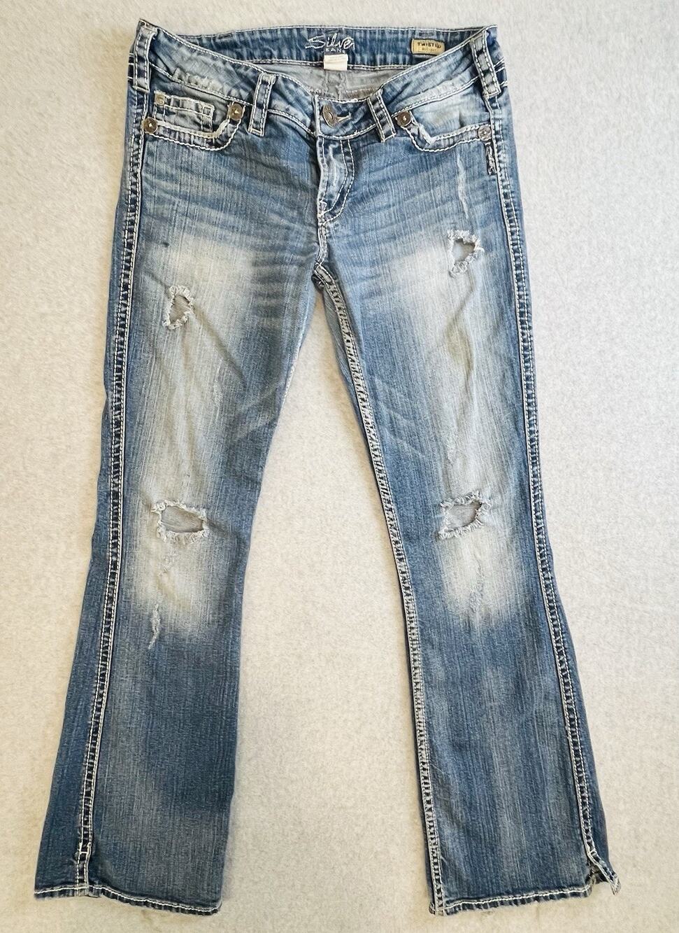 Silver Jeans Jeans Womens 30x33 Twisted Bootcut Distressed Embroidered Pockets